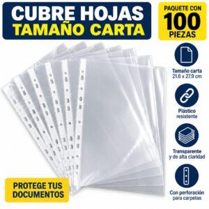 PAQUETE DE 100 CUBRE HOJAS TAMAÑO CARTA