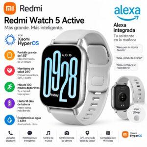 RELOJ INTELIGENTE REDMI WATCH 5 ACTIVE HYPEROS ALEXA SILVER